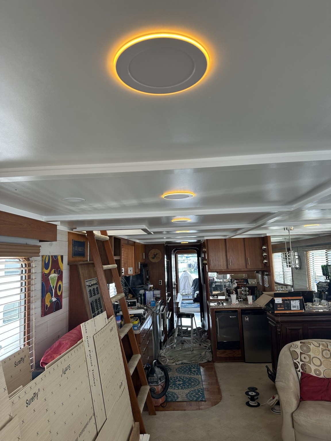 Finished marine coffered ceiling renovation